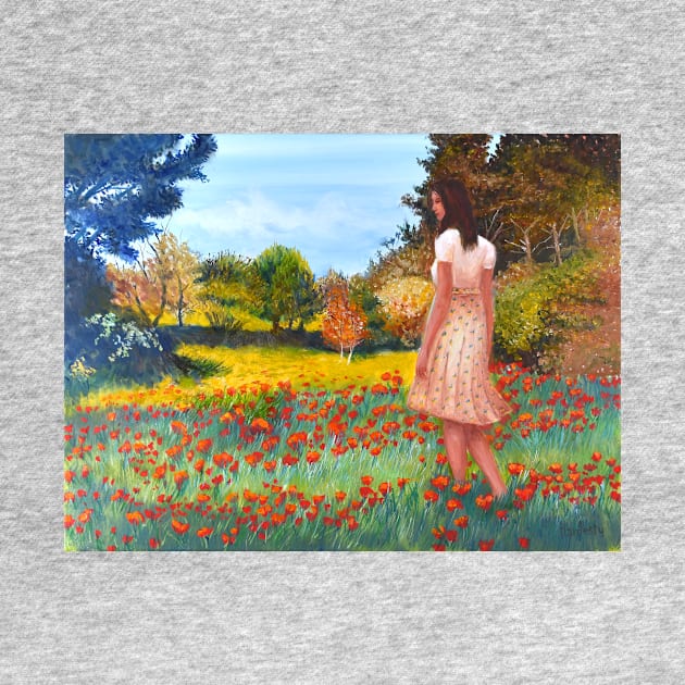 Woman girl walking in meadow zen yoga buddhism by Fantasyart123